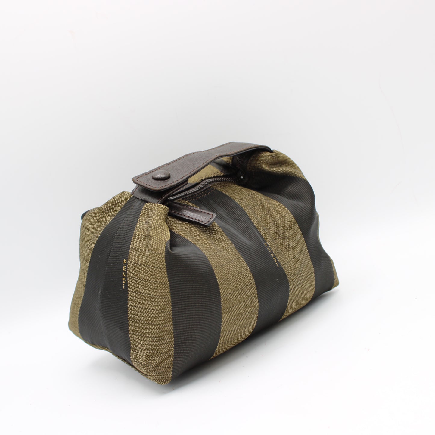 Fendi Brown Canvas Pequin Stripe Leather Handle Pouch