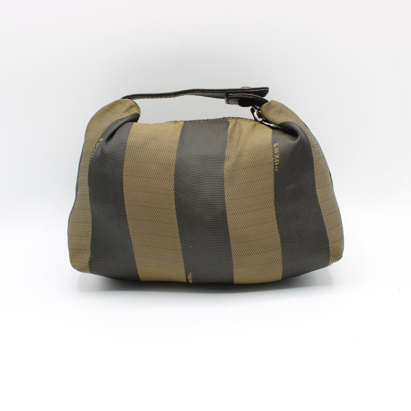 Fendi Brown Canvas Pequin Stripe Leather Handle Pouch