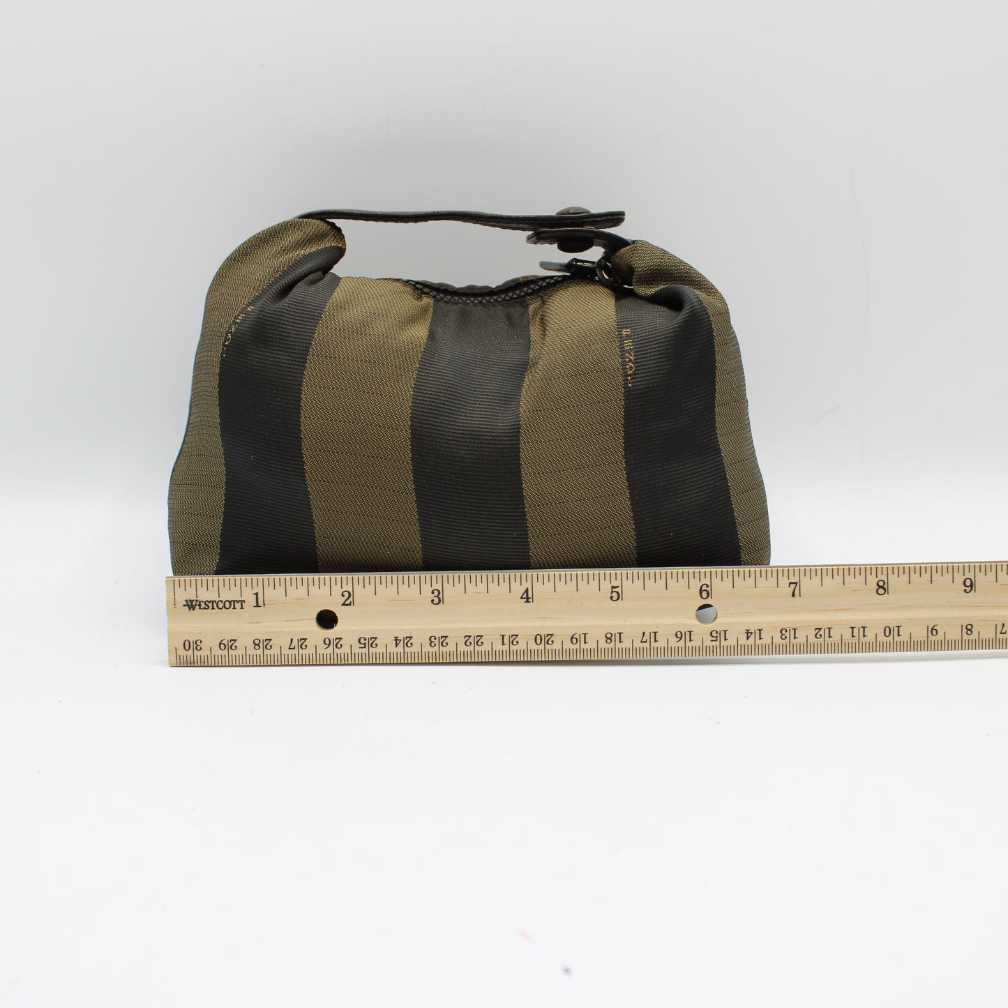 Fendi Brown Canvas Pequin Stripe Leather Handle Pouch