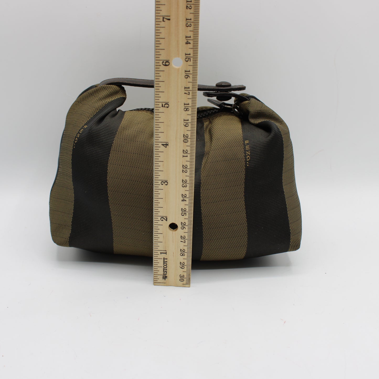 Fendi Brown Canvas Pequin Stripe Leather Handle Pouch