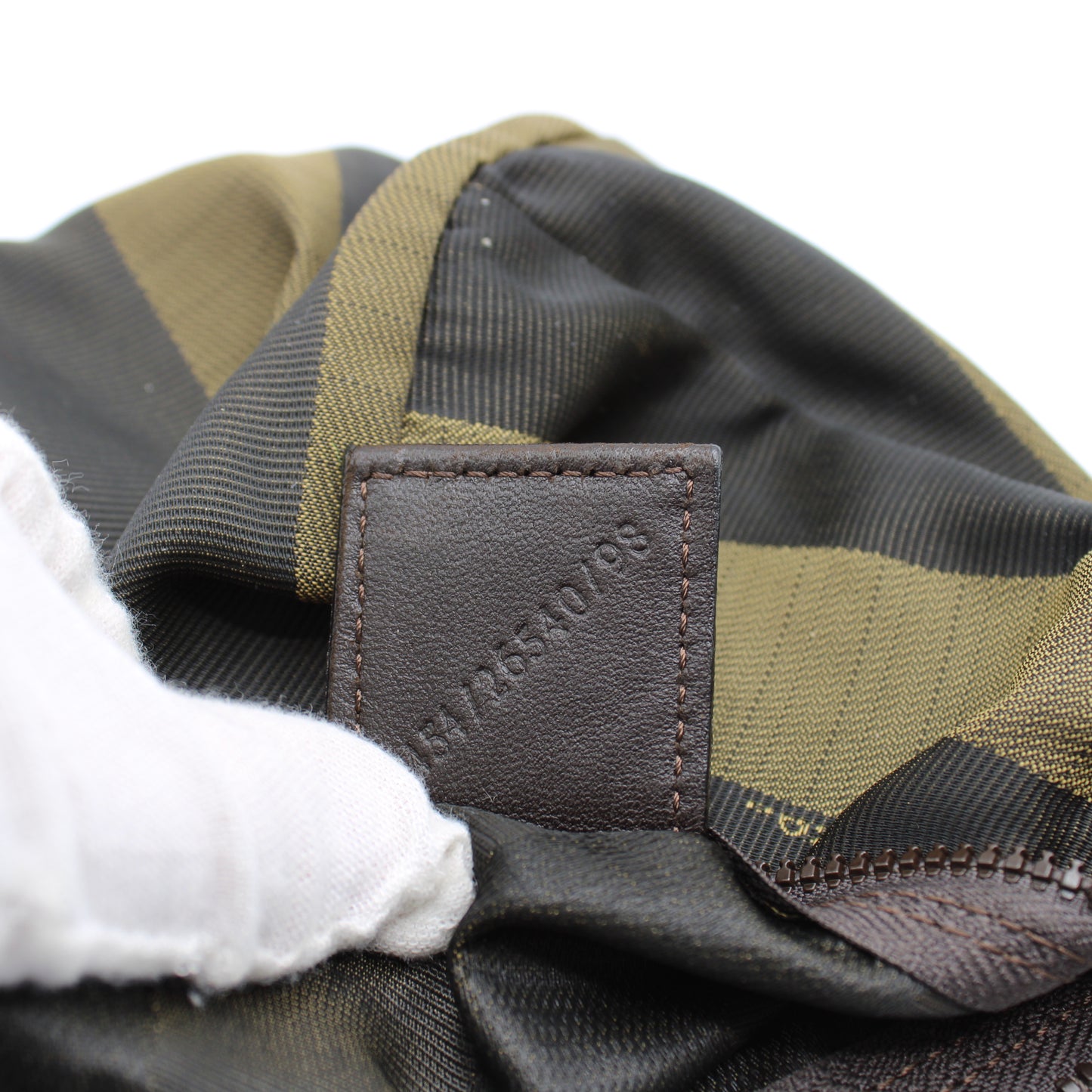 Fendi Brown Canvas Pequin Stripe Leather Handle Pouch