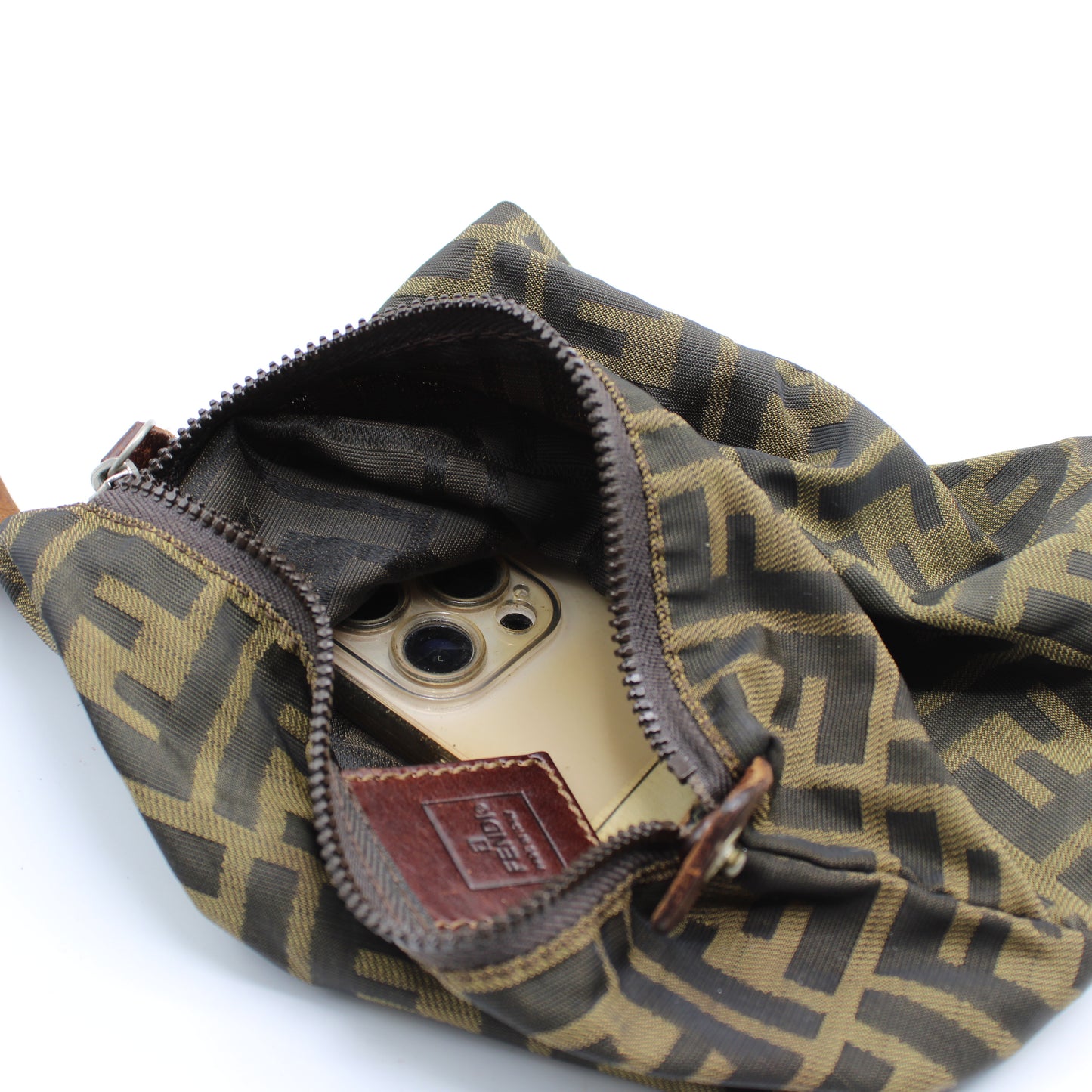 Fendi Brown Zucca Canvas Mini Handle Pouch