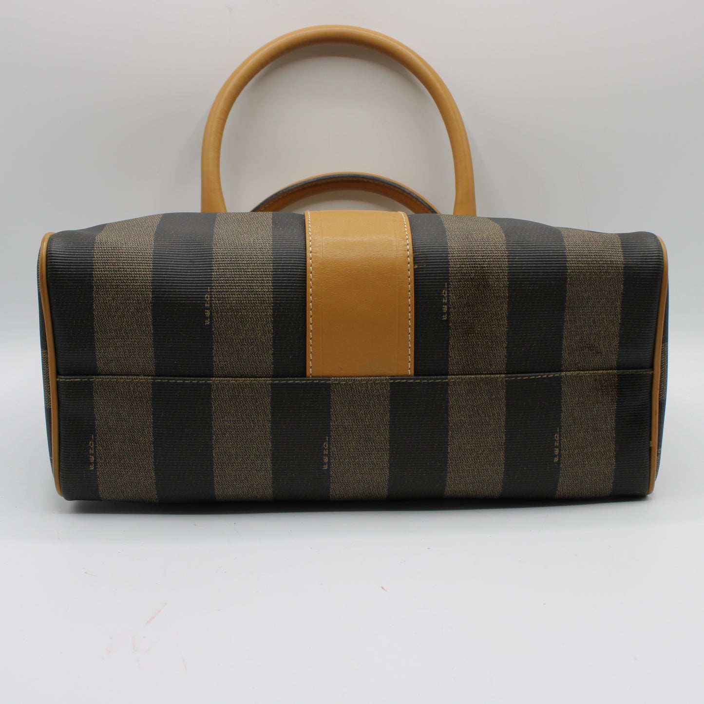 Fendi Pequin Striped Canvas Leather Boston Bag