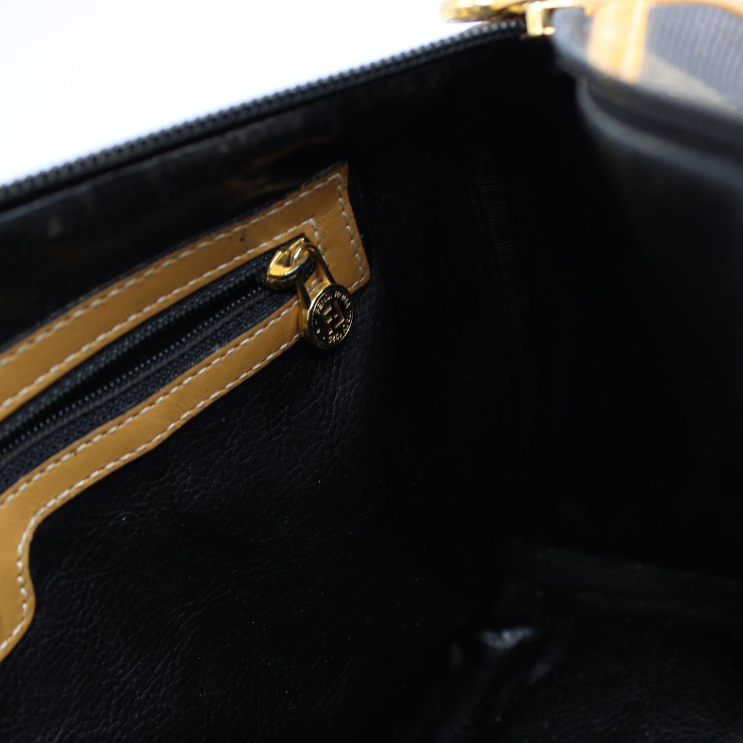 Fendi Pequin Striped Canvas Leather Boston Bag