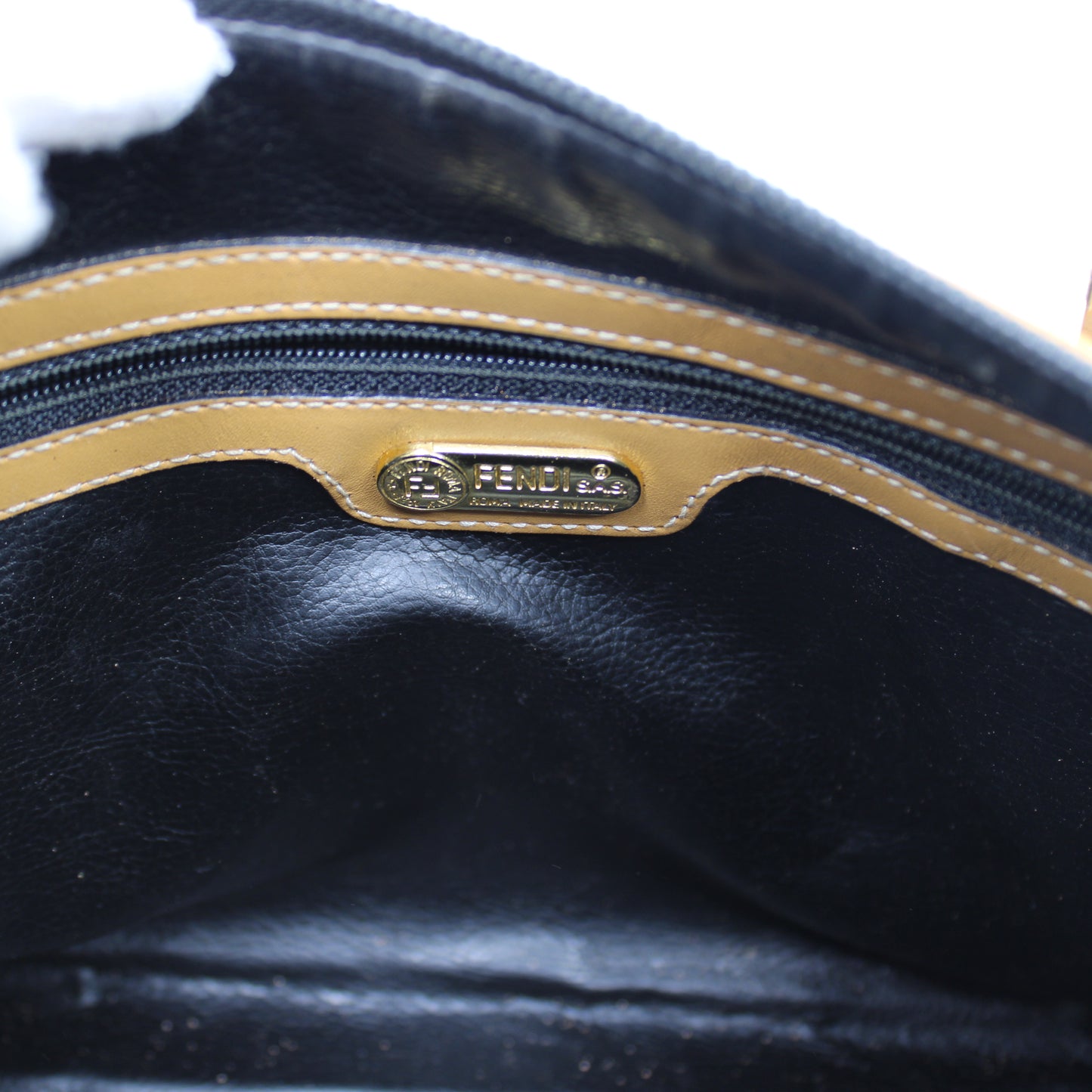 Fendi Pequin Striped Canvas Leather Boston Bag