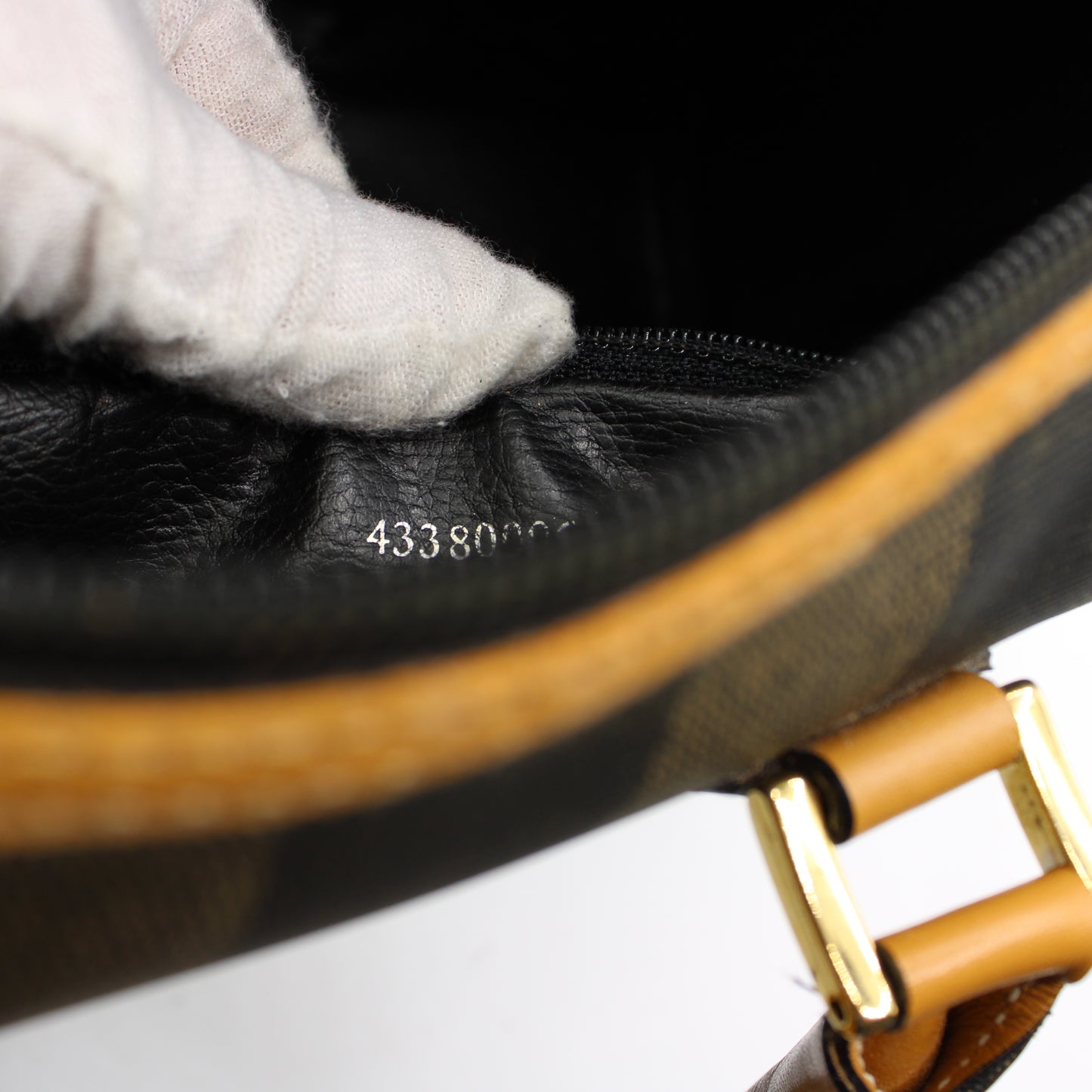 Fendi Pequin Striped Canvas Leather Boston Bag