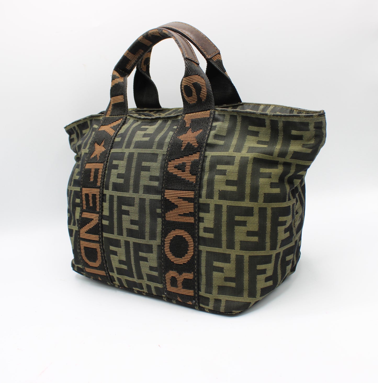 Fendi Olive Brown Zucca Canvas Star Roma Tote