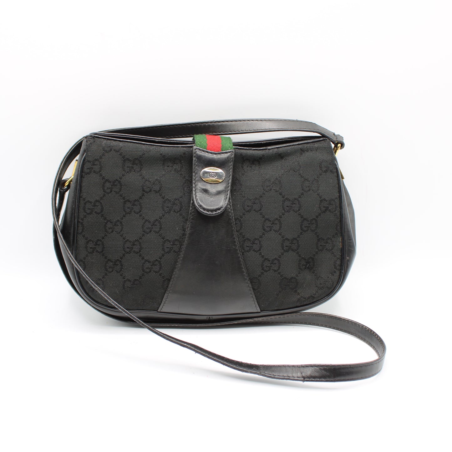 Gucci Black GG Canvas Leather Trim Crossbody Bag