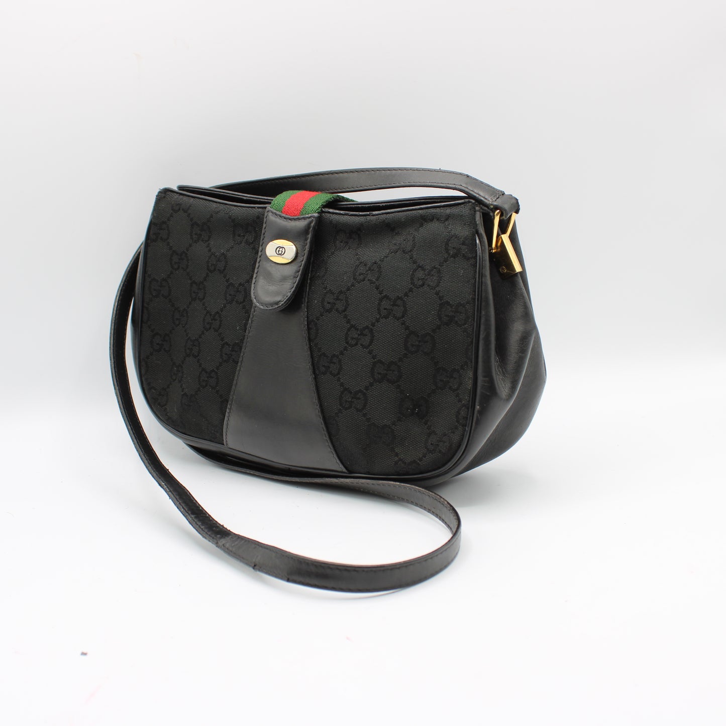 Gucci Black GG Canvas Leather Trim Crossbody Bag