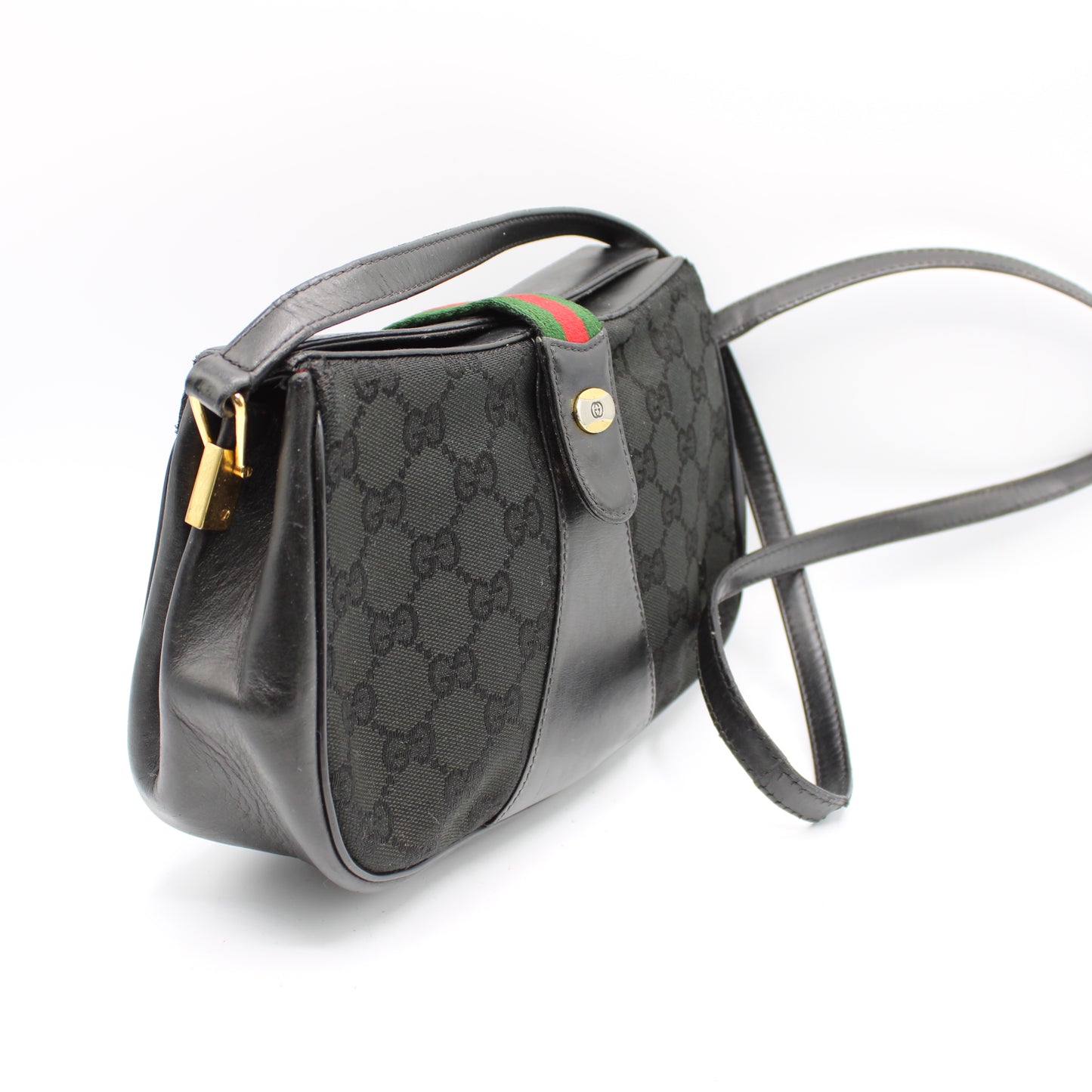 Gucci Black GG Canvas Leather Trim Crossbody Bag