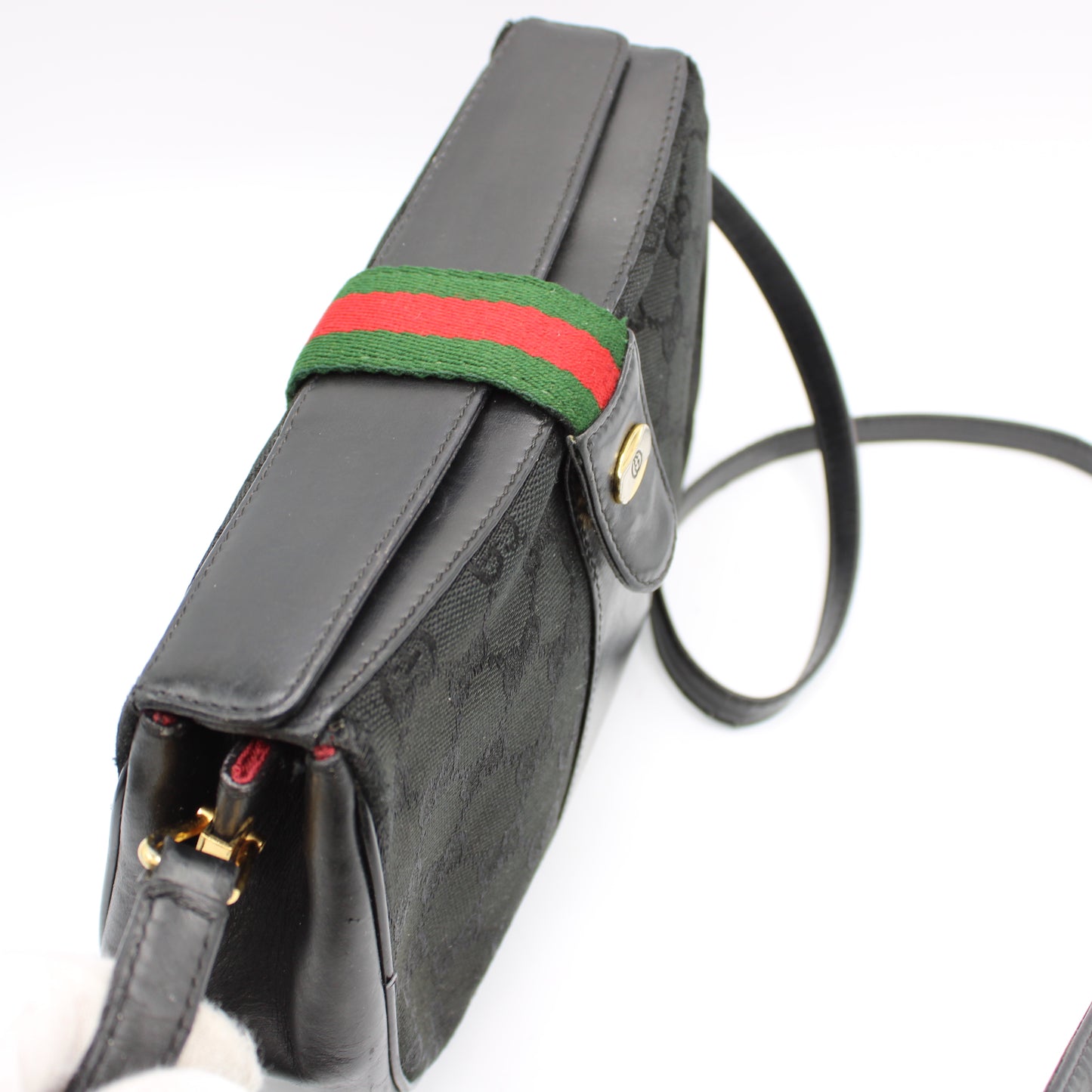 Gucci Black GG Canvas Leather Trim Crossbody Bag