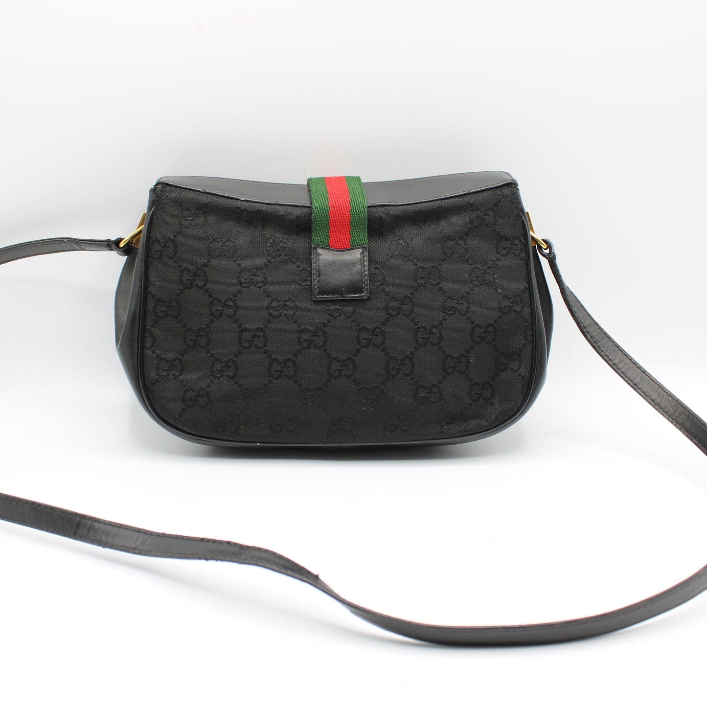 Gucci Black GG Canvas Leather Trim Crossbody Bag