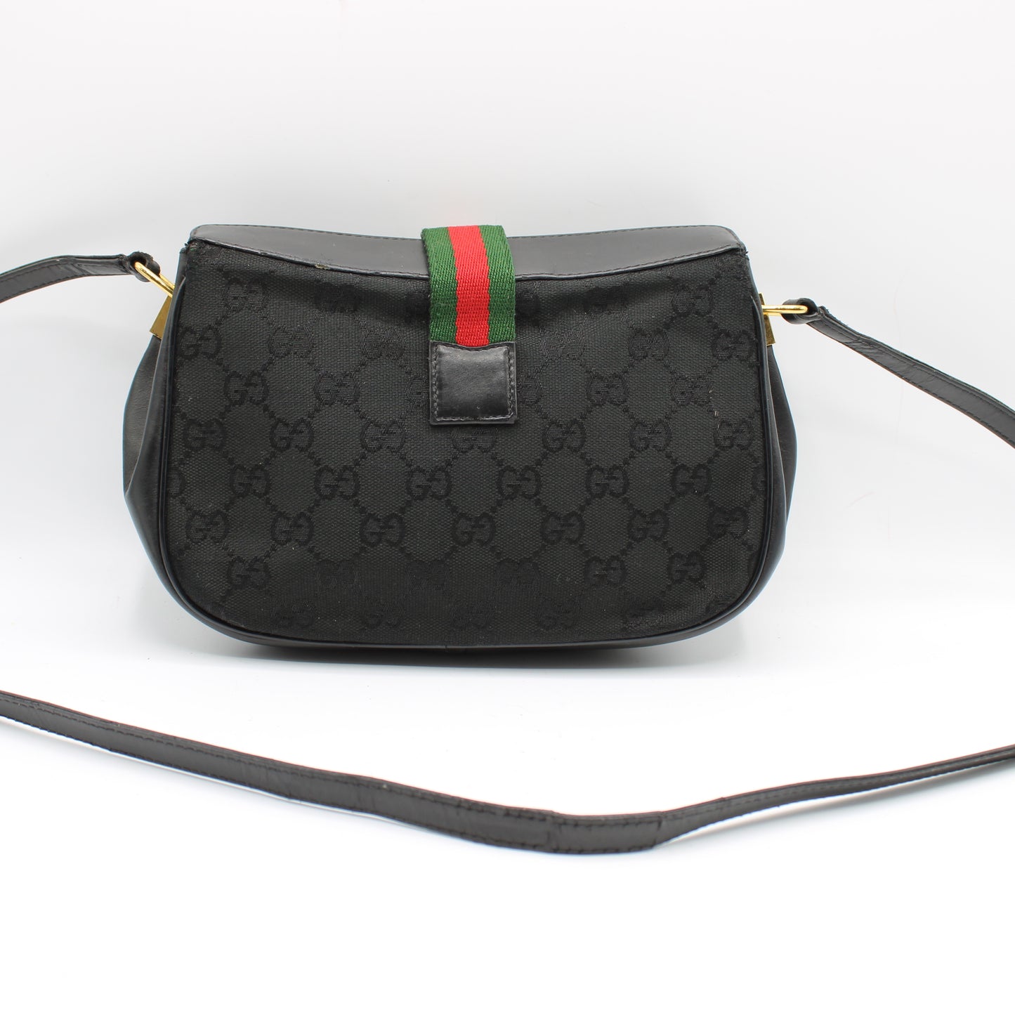 Gucci Black GG Canvas Leather Trim Crossbody Bag