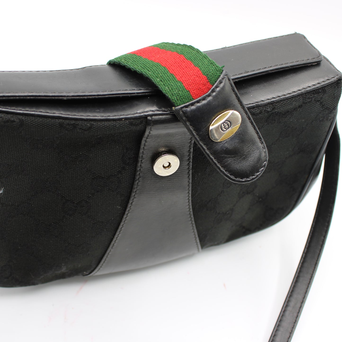 Gucci Black GG Canvas Leather Trim Crossbody Bag