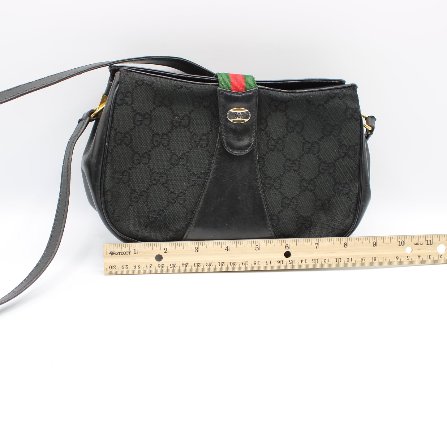 Gucci Black GG Canvas Leather Trim Crossbody Bag