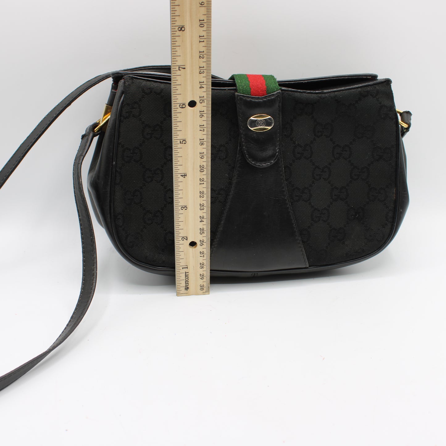 Gucci Black GG Canvas Leather Trim Crossbody Bag