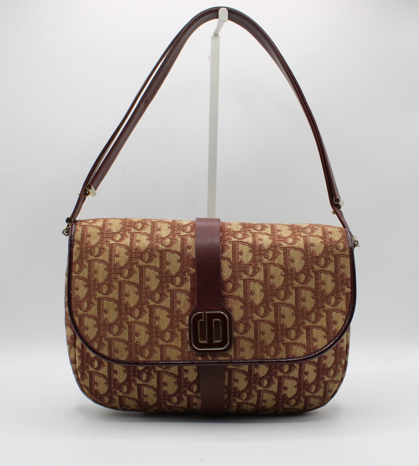 Christian Dior Burgundy Trotter Canvas Leather Shoulder Bag