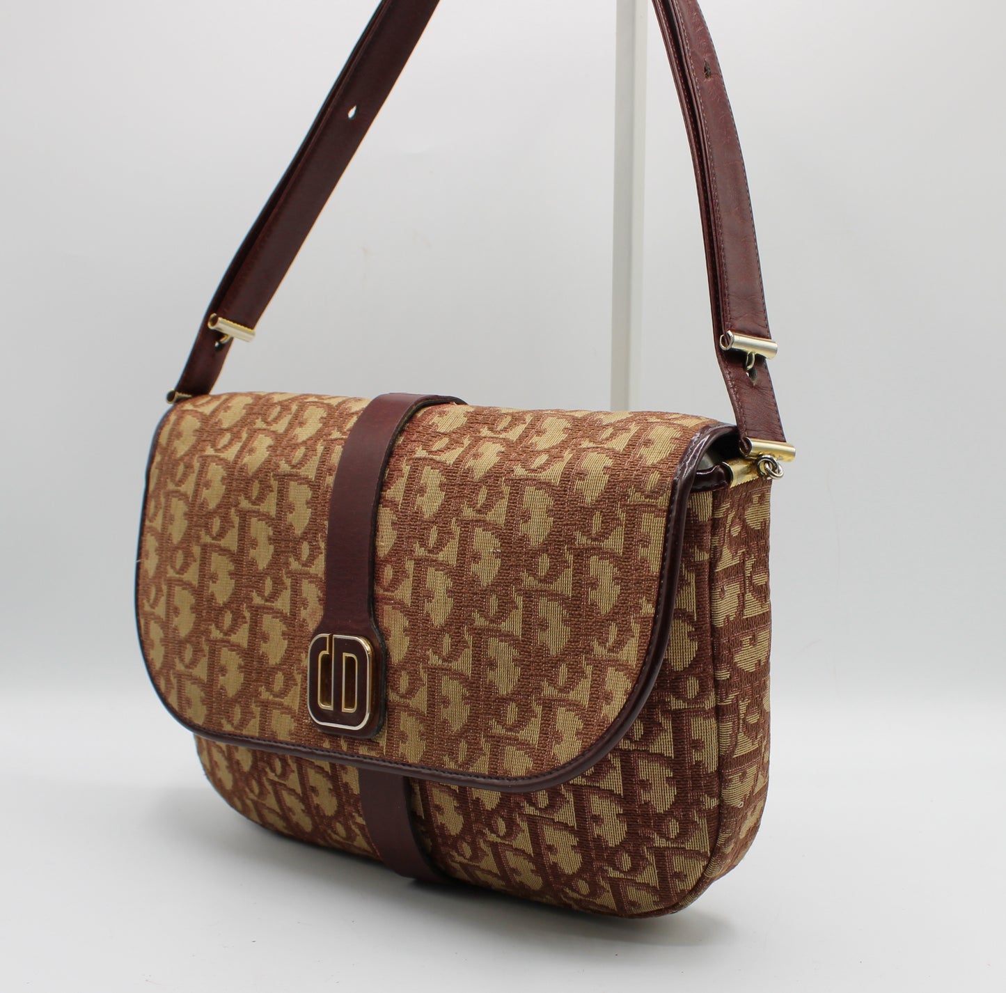 Christian Dior Burgundy Trotter Canvas Leather Shoulder Bag