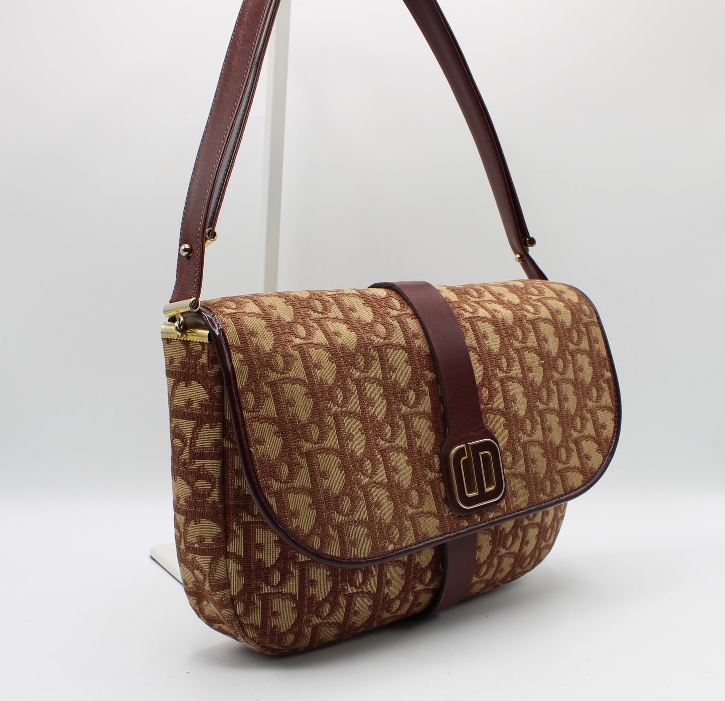 Christian Dior Burgundy Trotter Canvas Leather Shoulder Bag