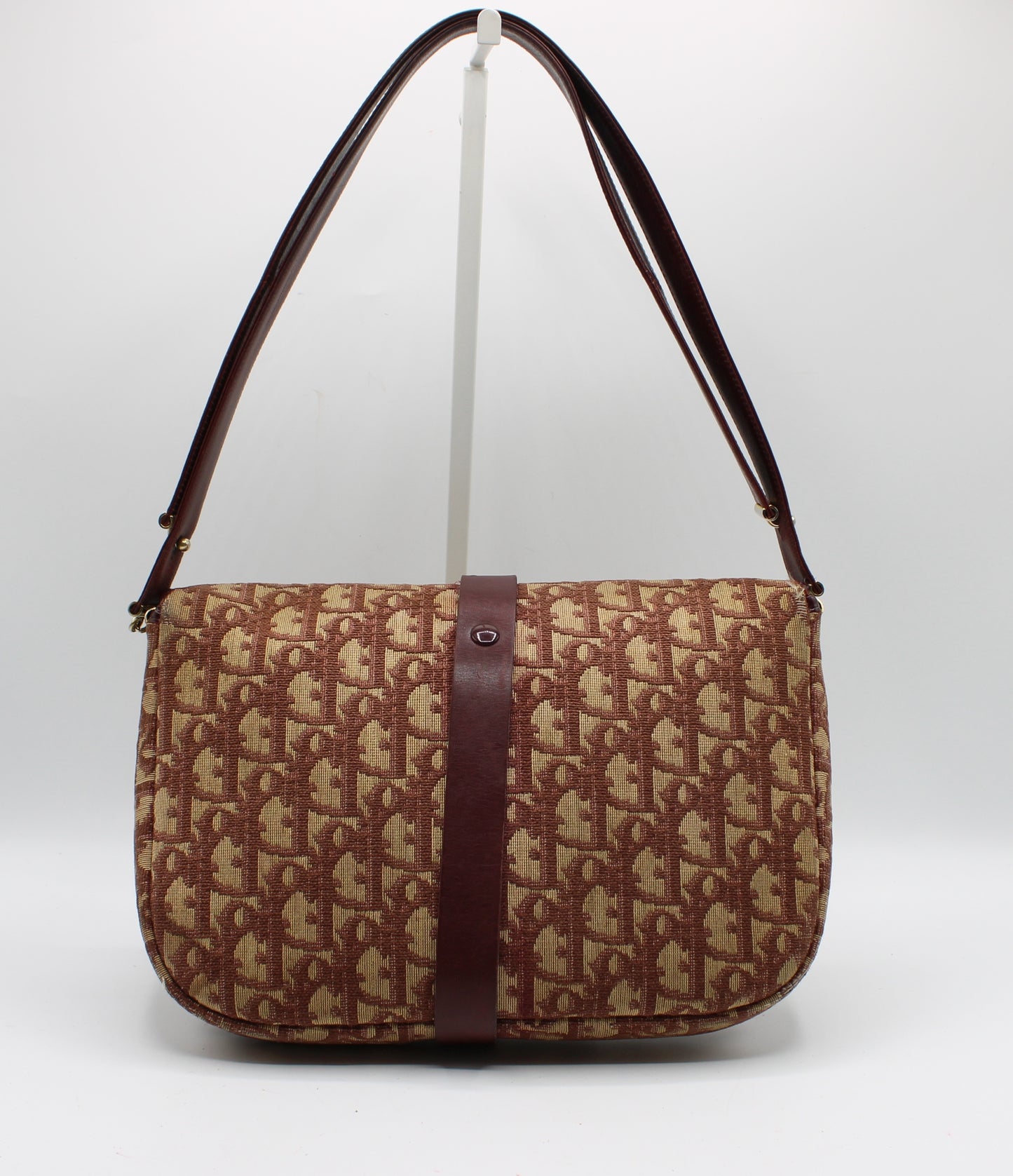 Christian Dior Burgundy Trotter Canvas Leather Shoulder Bag