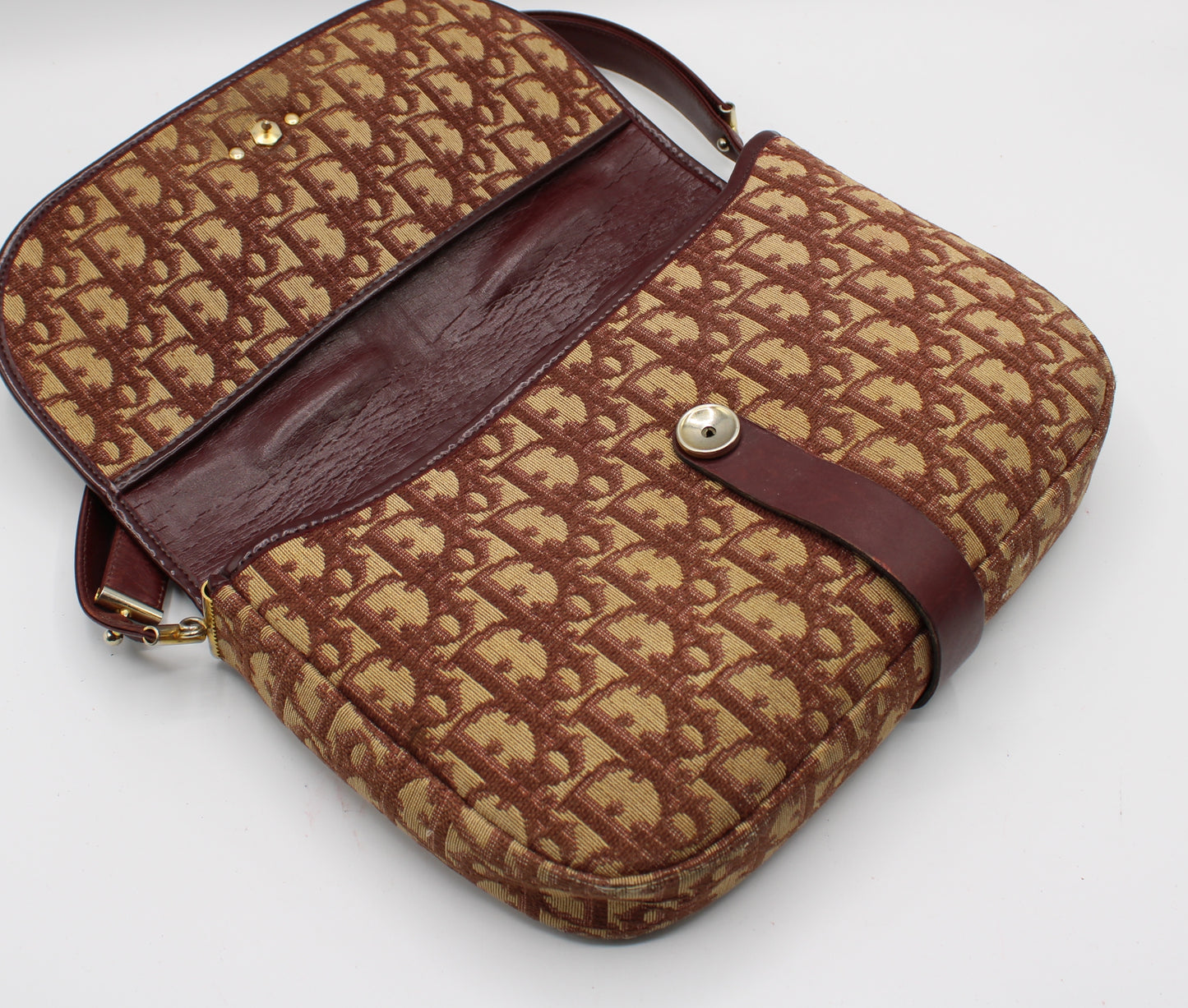 Christian Dior Burgundy Trotter Canvas Leather Shoulder Bag