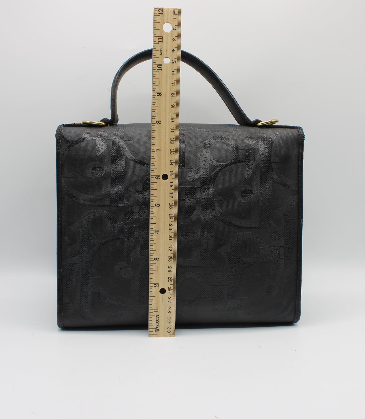 Christian Dior Black Leather Embossed Logo Top Handle Bag