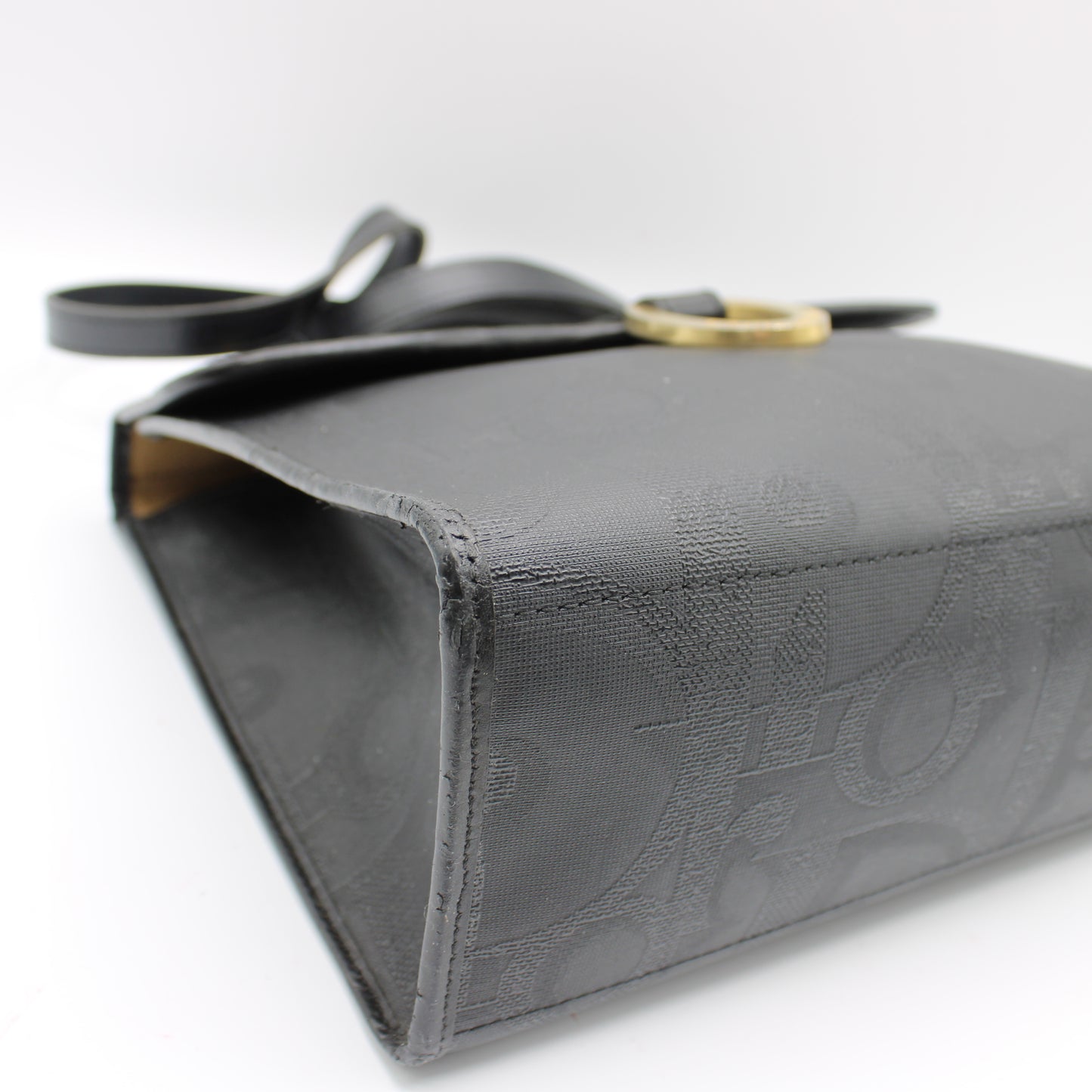 Christian Dior Black Leather Embossed Logo Top Handle Bag