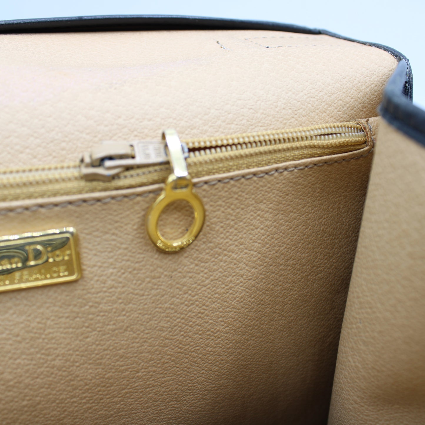 Christian Dior Black Leather Embossed Logo Top Handle Bag