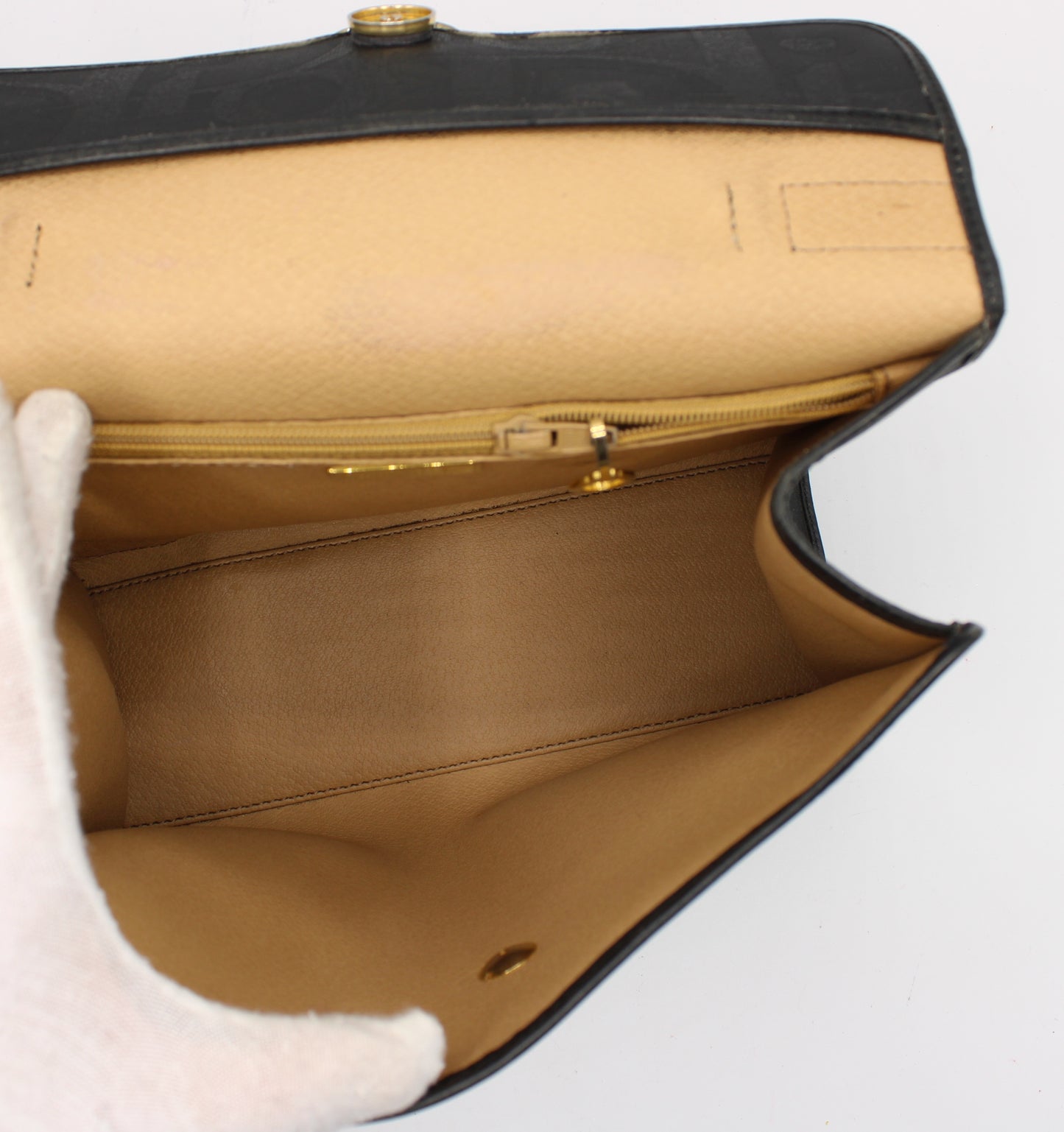 Christian Dior Black Leather Embossed Logo Top Handle Bag