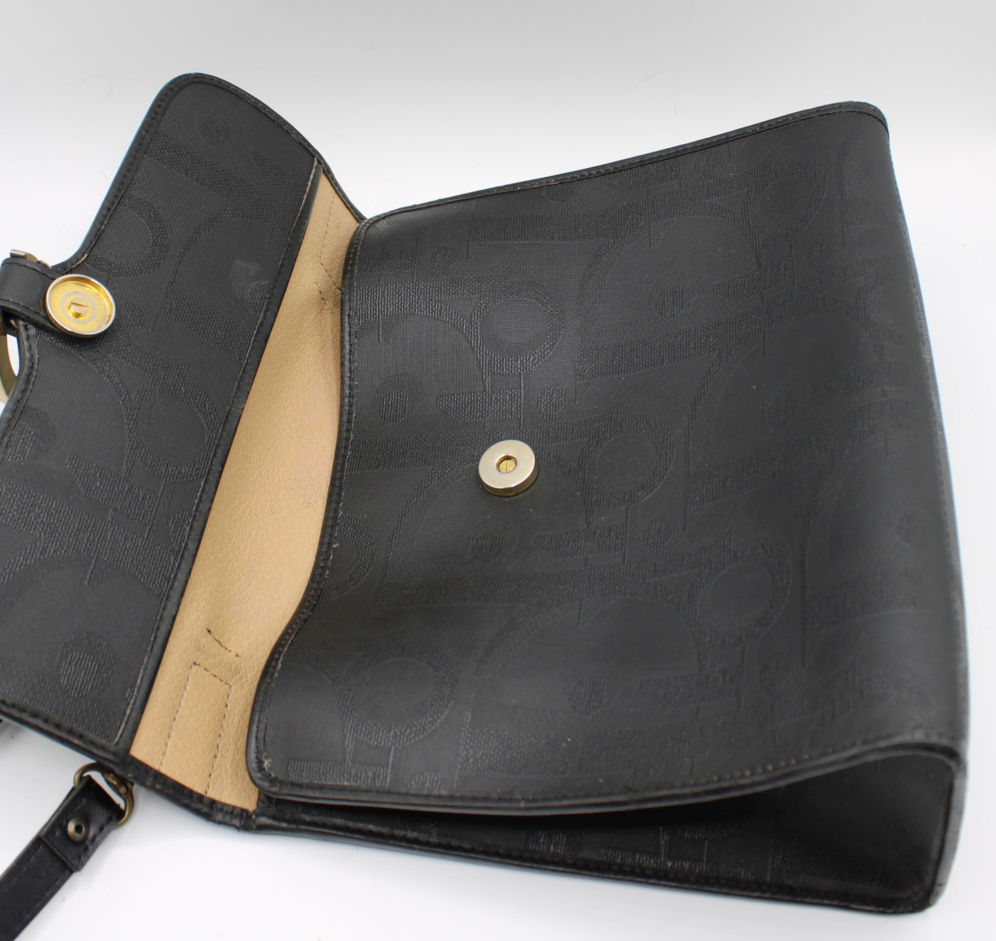 Christian Dior Black Leather Embossed Logo Top Handle Bag