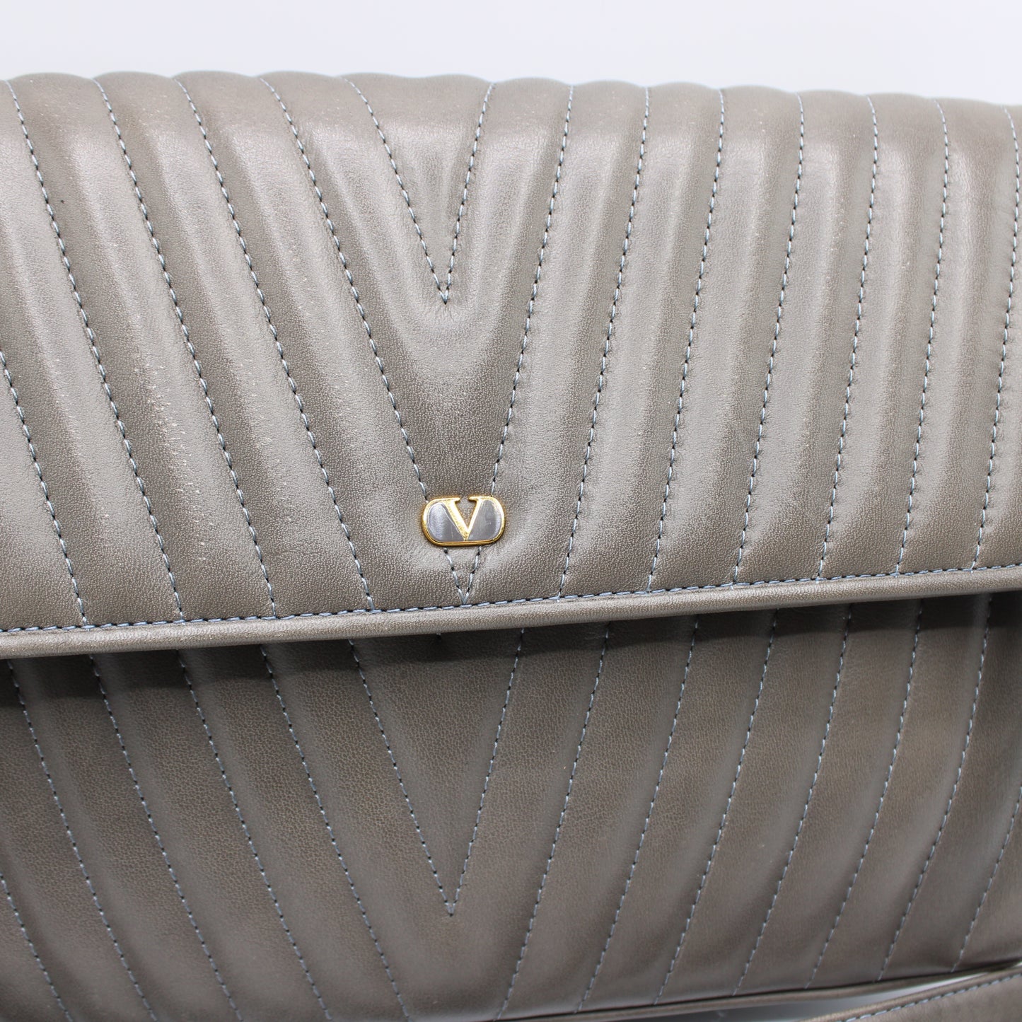 Valentino Garavani Grey Leather Chevron Flap Crossbody