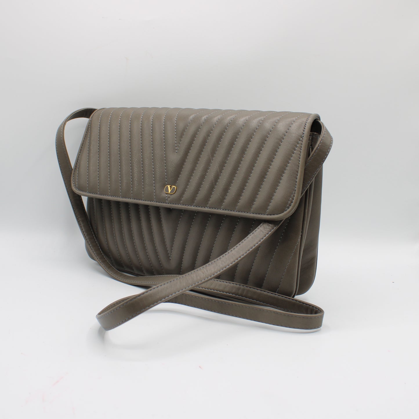 Valentino Garavani Grey Leather Chevron Flap Crossbody