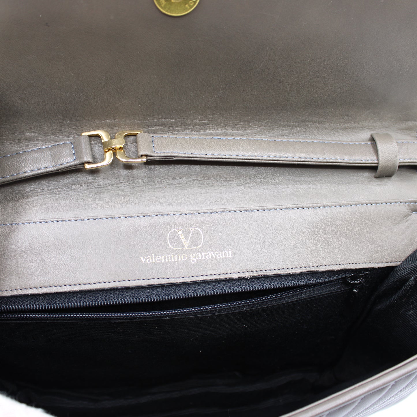 Valentino Garavani Grey Leather Chevron Flap Crossbody