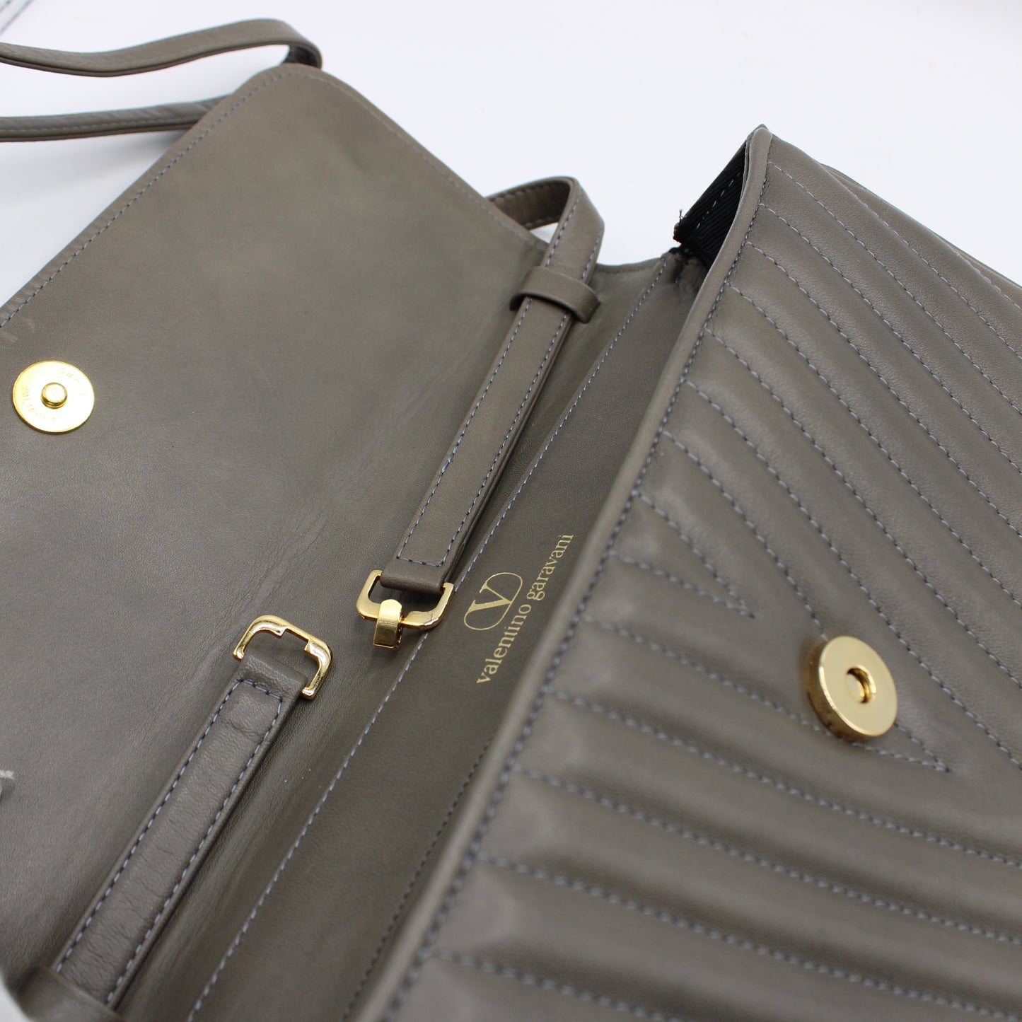 Valentino Garavani Grey Leather Chevron Flap Crossbody