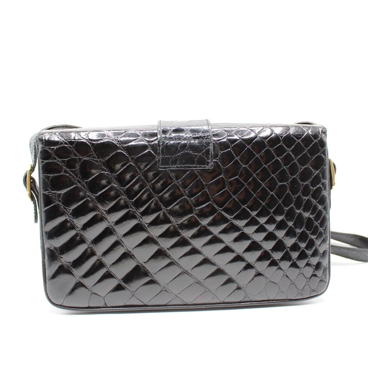 Valentino Garavani Black Croc Patent Leather Crossbody Bag
