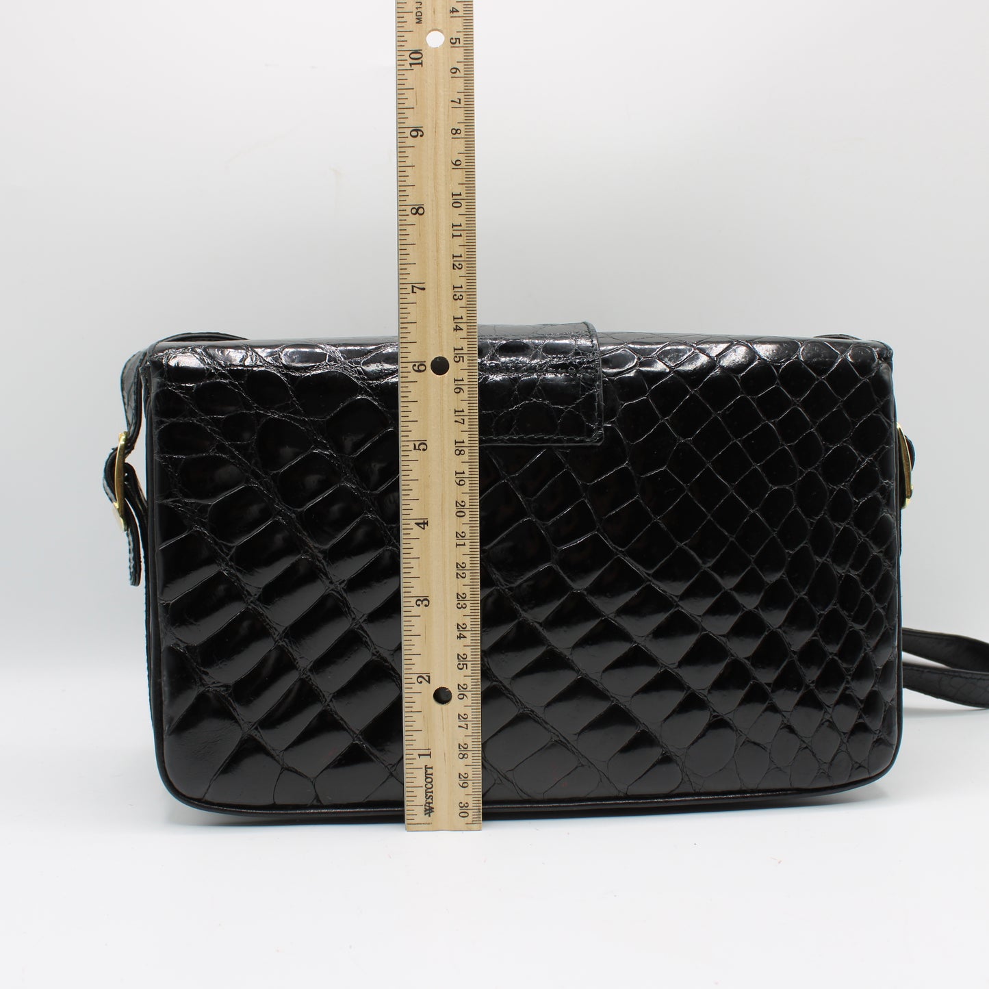Valentino Garavani Black Croc Patent Leather Crossbody Bag