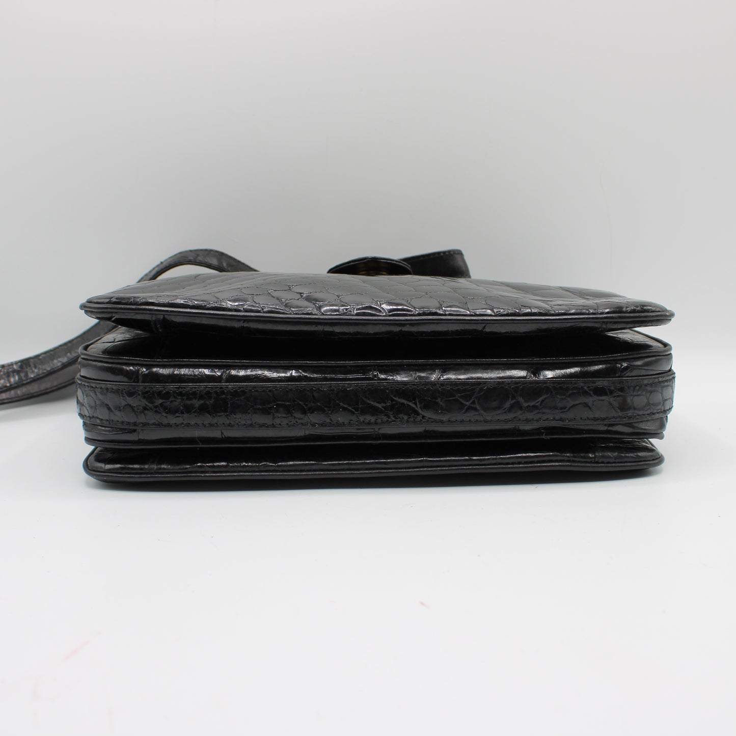 Valentino Garavani Black Croc Patent Leather Crossbody Bag