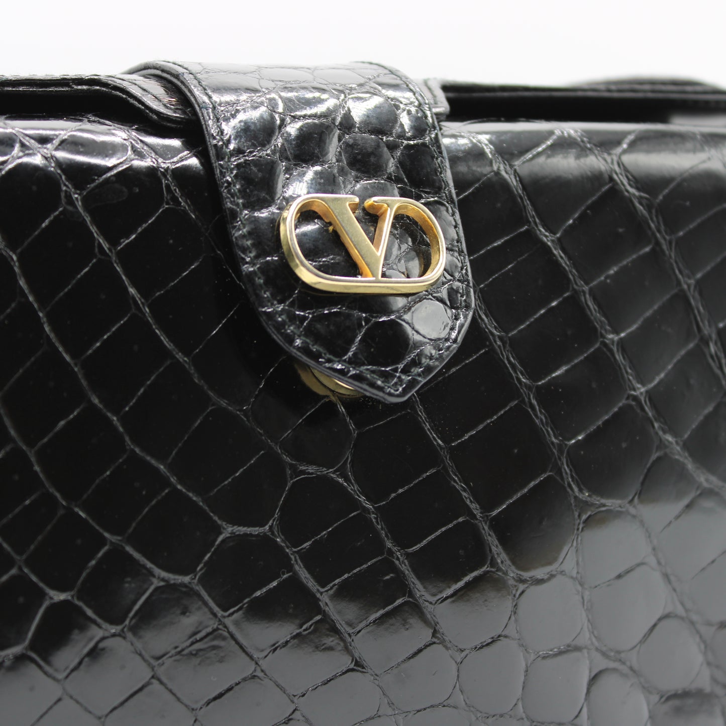 Valentino Garavani Black Croc Patent Leather Crossbody Bag