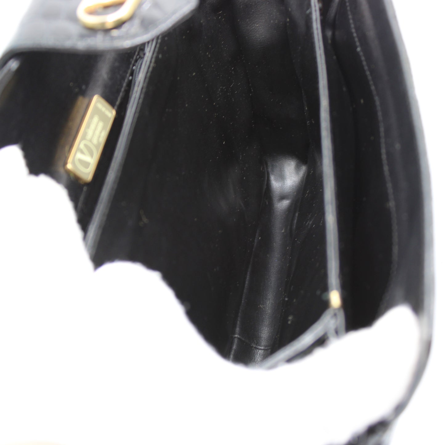 Valentino Garavani Black Croc Patent Leather Crossbody Bag