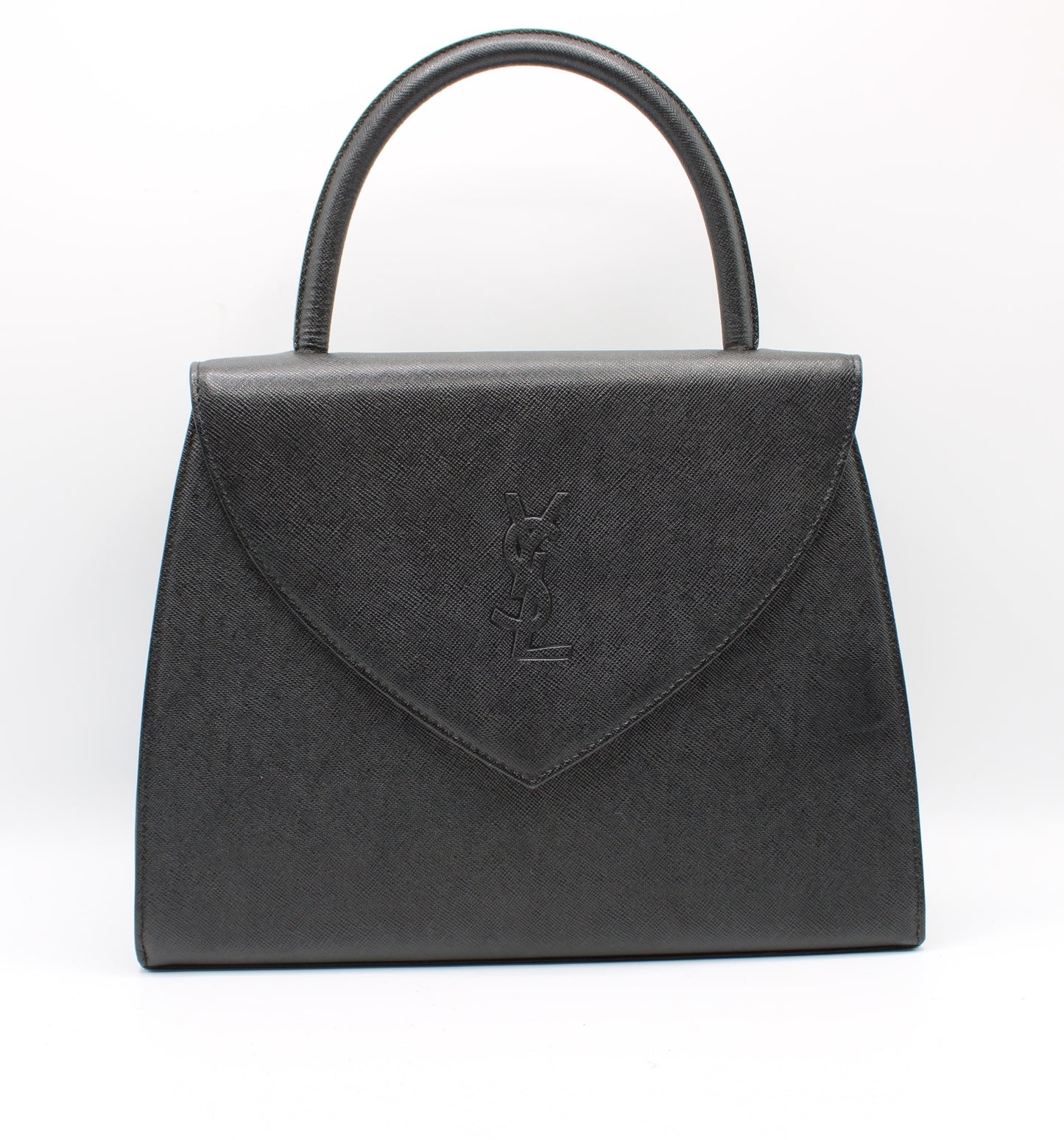 Yves Saint Laurent Black Leather Embossed Flap Top Handle Bag