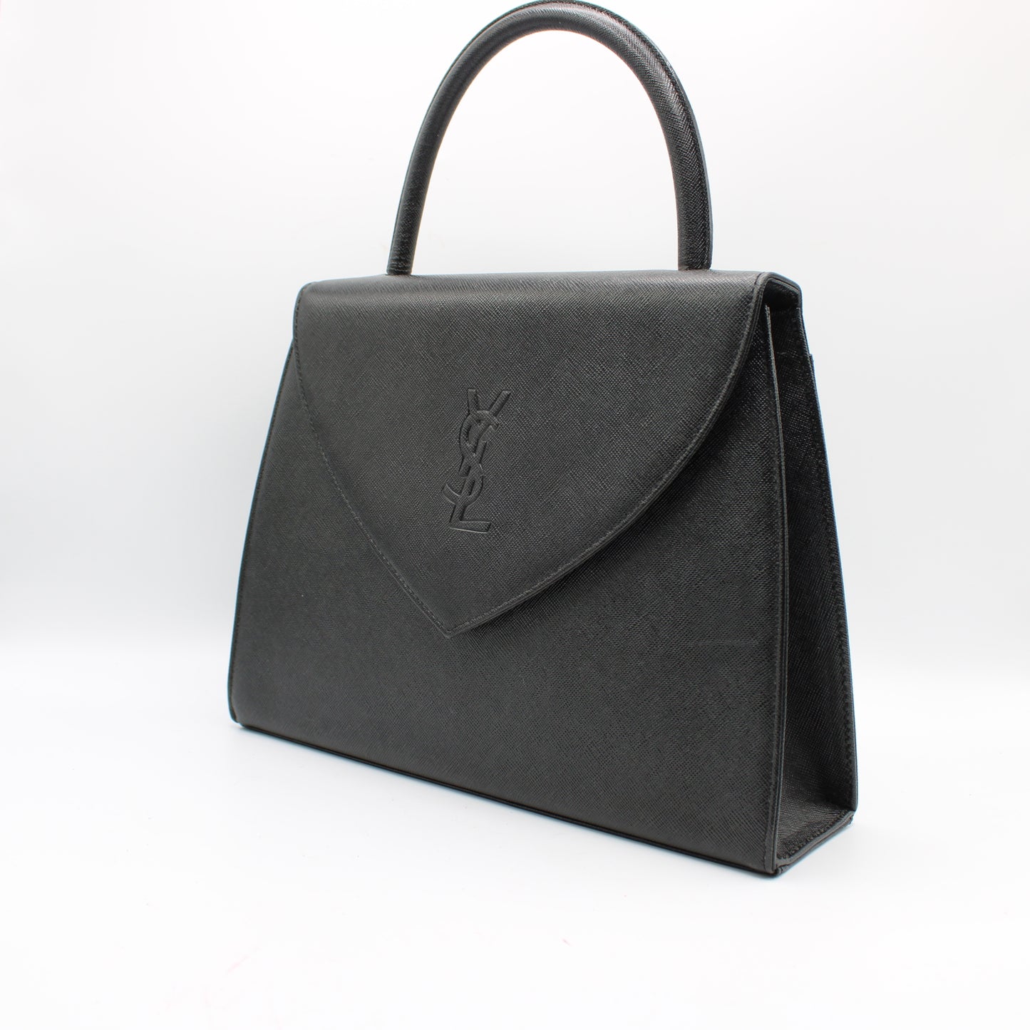 Yves Saint Laurent Black Leather Embossed Flap Top Handle Bag