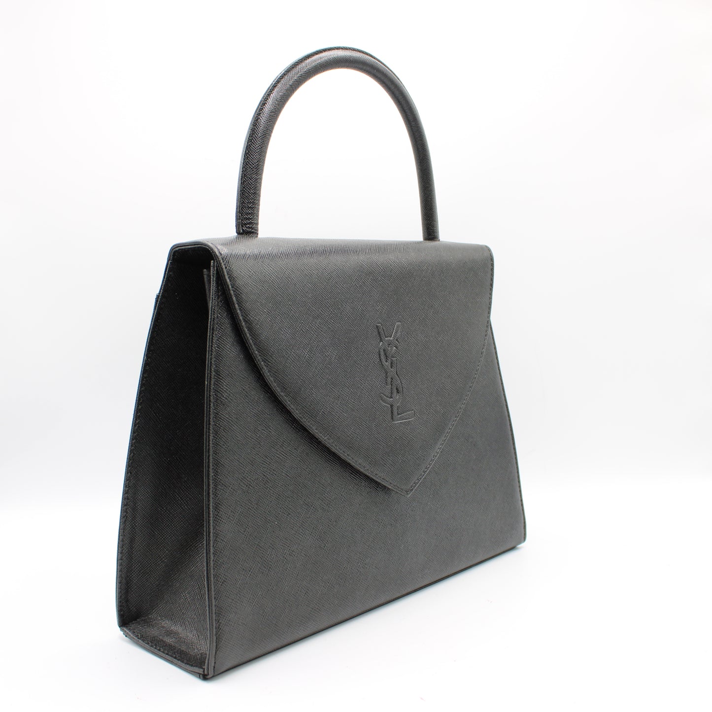 Yves Saint Laurent Black Leather Embossed Flap Top Handle Bag