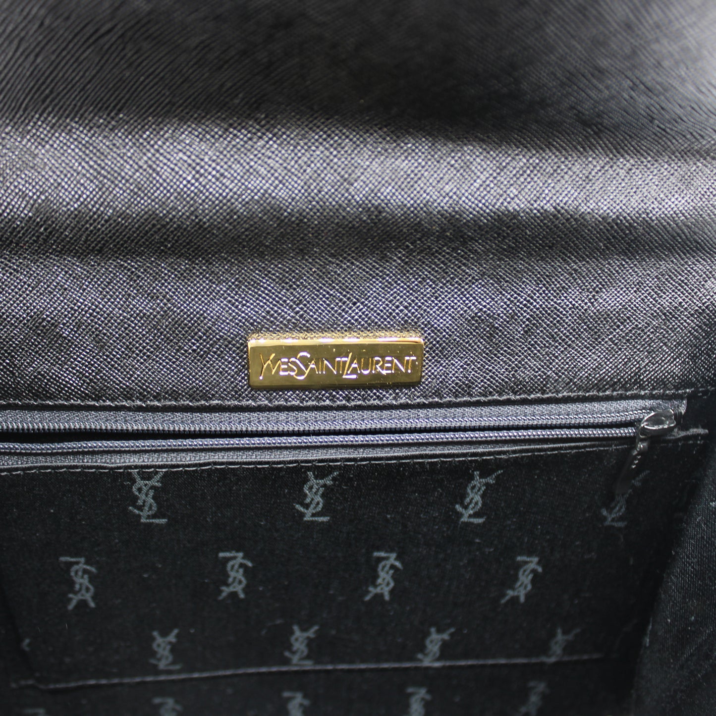 Yves Saint Laurent Black Leather Embossed Flap Top Handle Bag