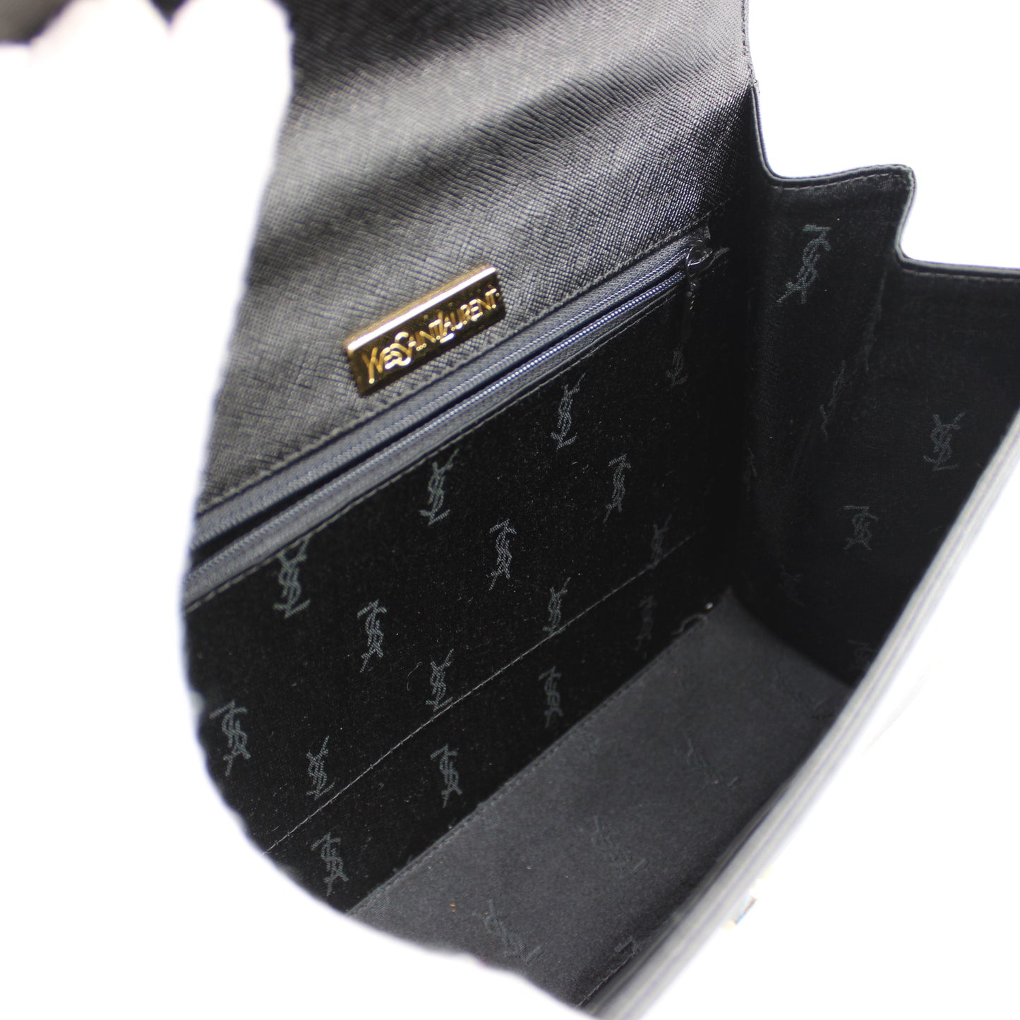 Yves Saint Laurent Black Leather Embossed Flap Top Handle Bag