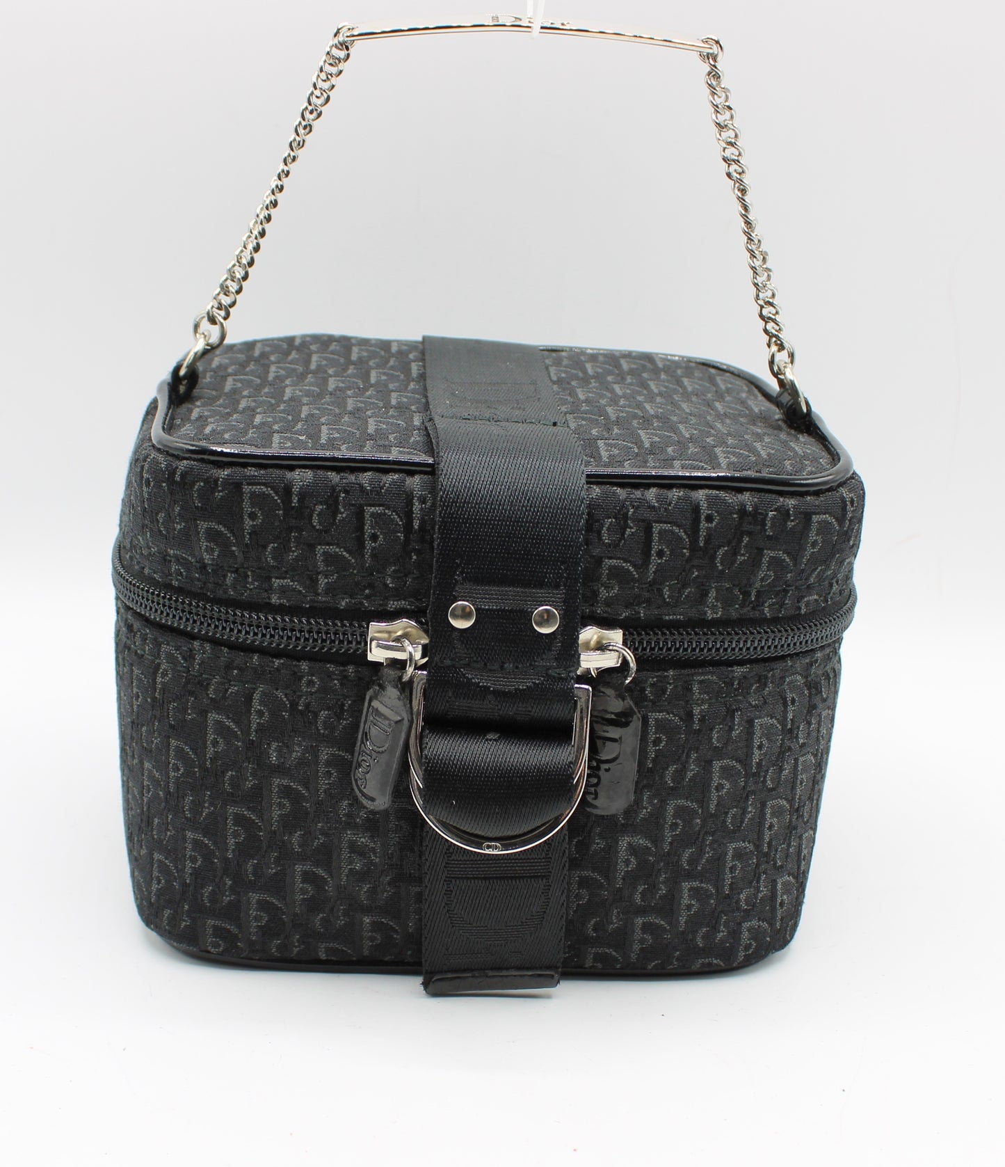 Christian Dior Black Logo Print Vanity Chain Bag