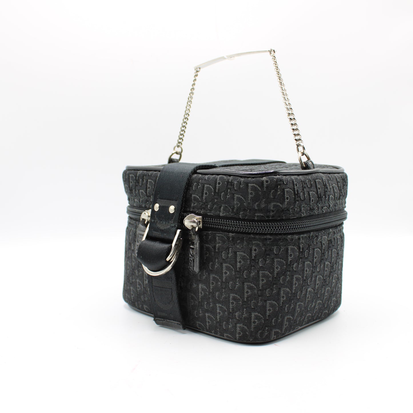 Christian Dior Black Logo Print Vanity Chain Bag