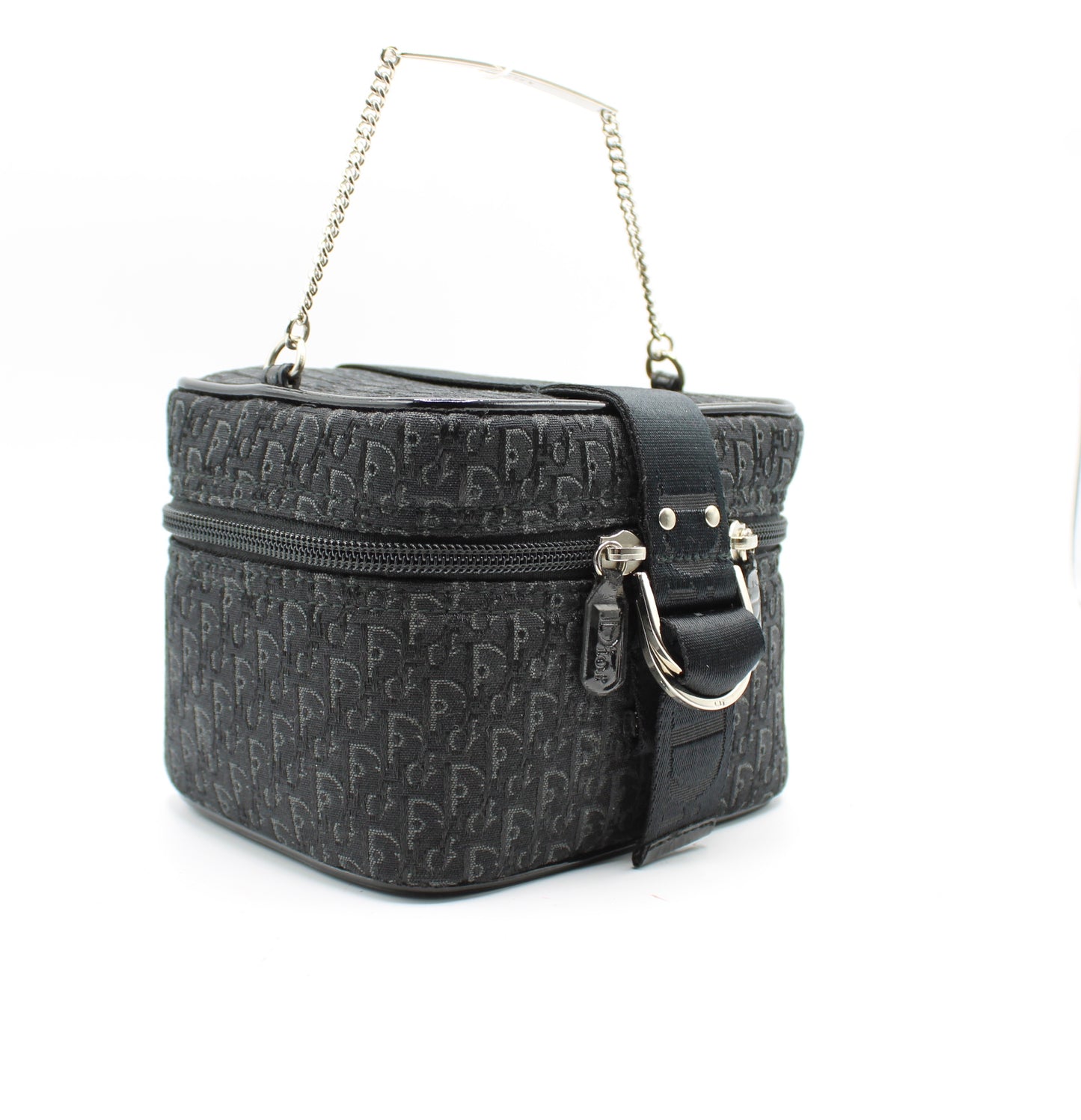 Christian Dior Black Logo Print Vanity Chain Bag
