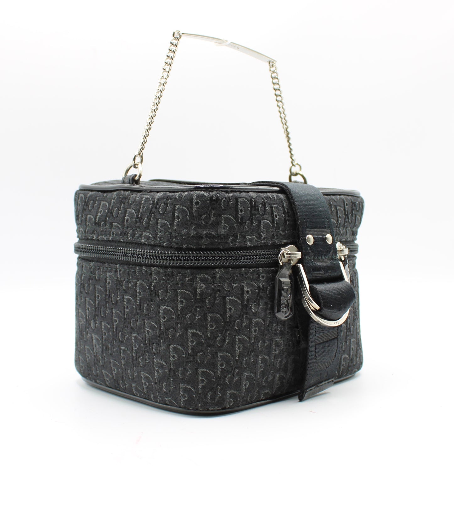 Christian Dior Black Logo Print Vanity Chain Bag