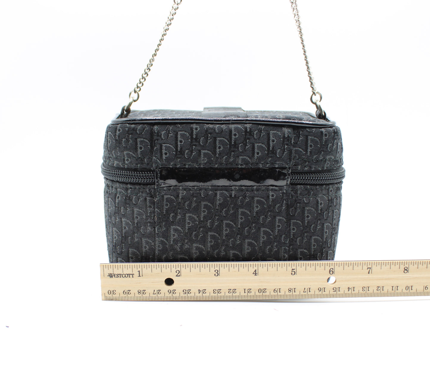 Christian Dior Black Logo Print Vanity Chain Bag
