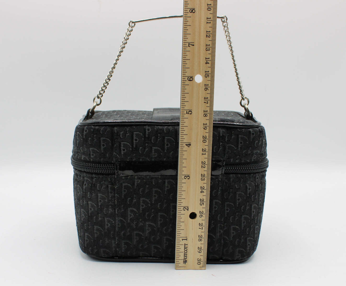 Christian Dior Black Logo Print Vanity Chain Bag